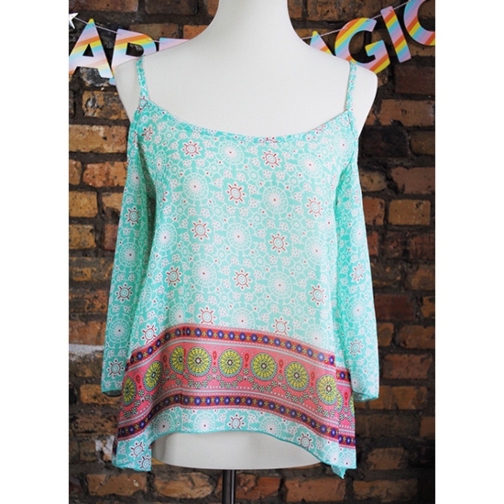 NABEE Cold Shoulder Bell Sleeve Top